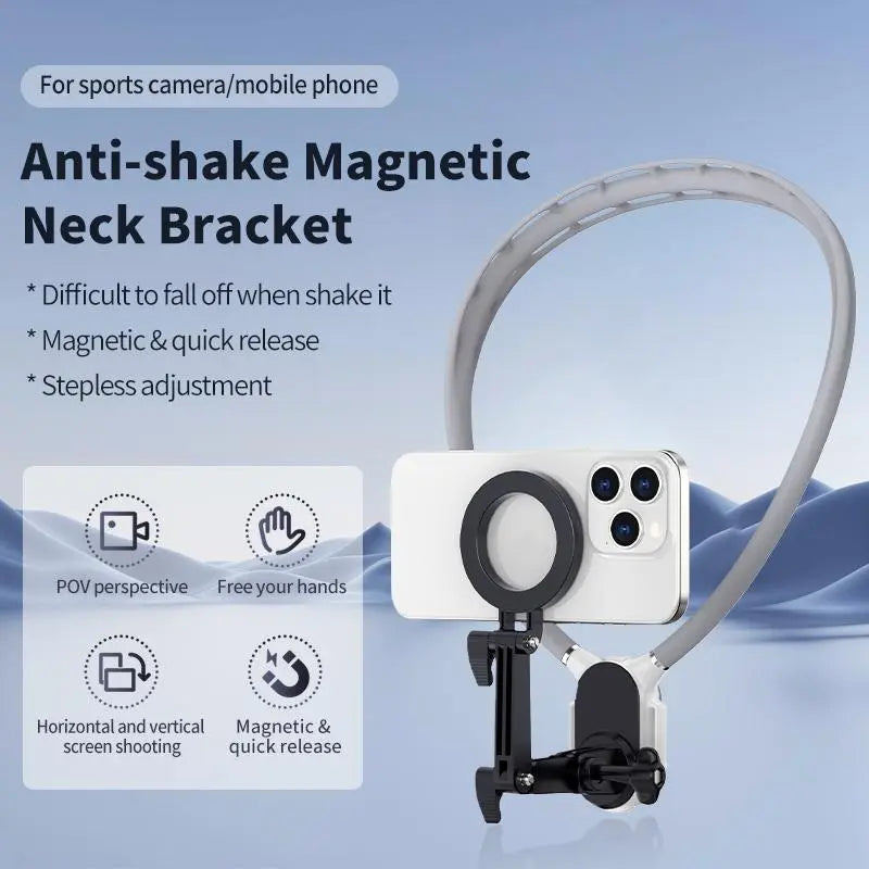 Magnetic Neck Mount - Adjustable Hands-Free Phone Holder for Vlogging, Compatible with iPhone 15/14/13/12 Series