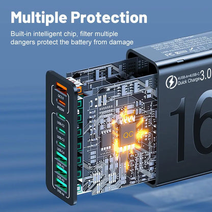 8-Port Fast Charging USB Hub with 4 USB-C and 4 USB-A Ports for Phones, Tablets, and More