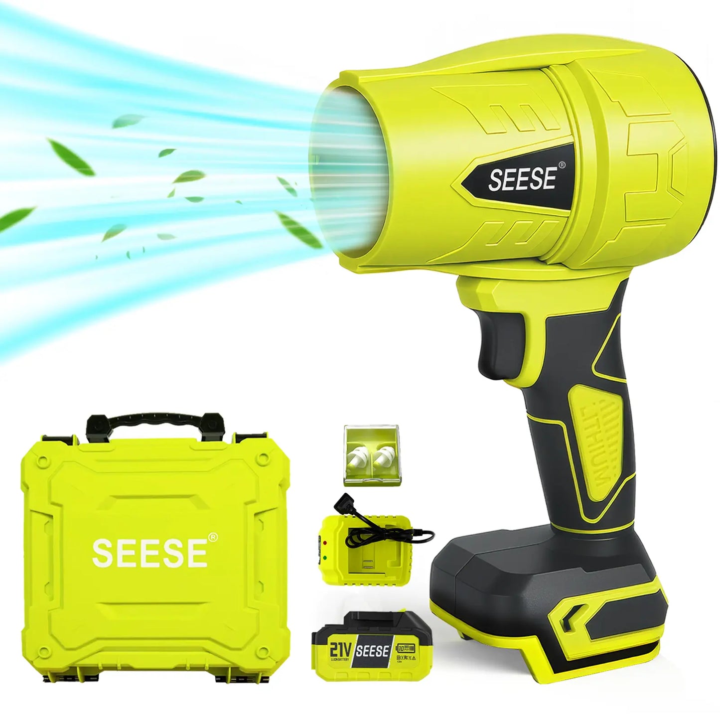 Seese Turbo Jet Blower - High-Power Leaf Blower with Pure Copper Motor for Car Drying, Handheld Snow Blower, and Cordless Air Duster for Home Improvement and Garden Maintenance