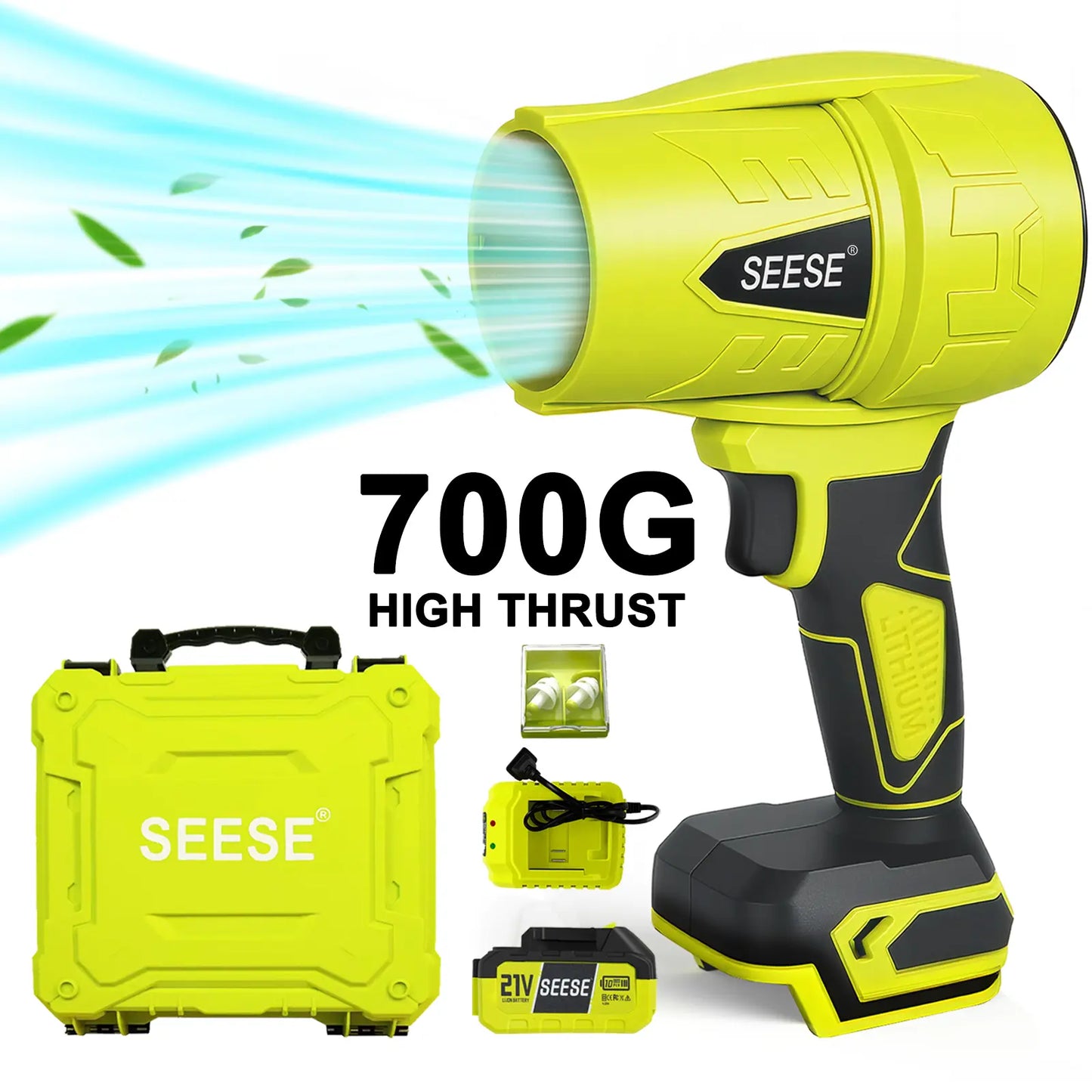 Seese Turbo Jet Blower - High-Power Leaf Blower with Pure Copper Motor for Car Drying, Handheld Snow Blower, and Cordless Air Duster for Home Improvement and Garden Maintenance