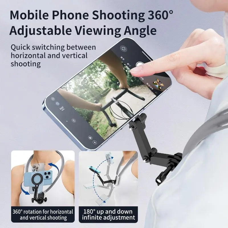 Magnetic Neck Mount - Adjustable Hands-Free Phone Holder for Vlogging, Compatible with iPhone 15/14/13/12 Series