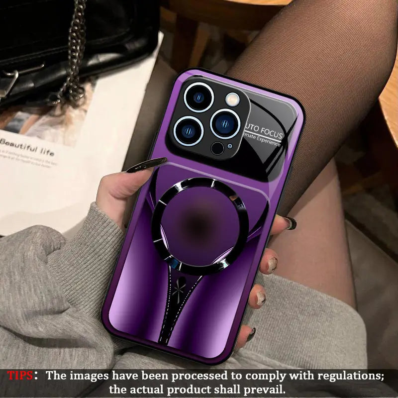 Aesthetic Magnetic Ring Phone Case for iPhone 11/12/13/14/15/16/17 Pro Max - Glossy Protective Hard Back Cover 995