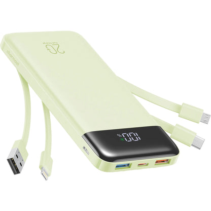 Charmast 20,000mAh Ultra-Slim Power Bank and Portable Charger – 20W Fast Charging with Integrated Cables for Smartphones, Tablets, and USB-C Devices – Travel-Friendly Rechargeable Battery Pack in Black