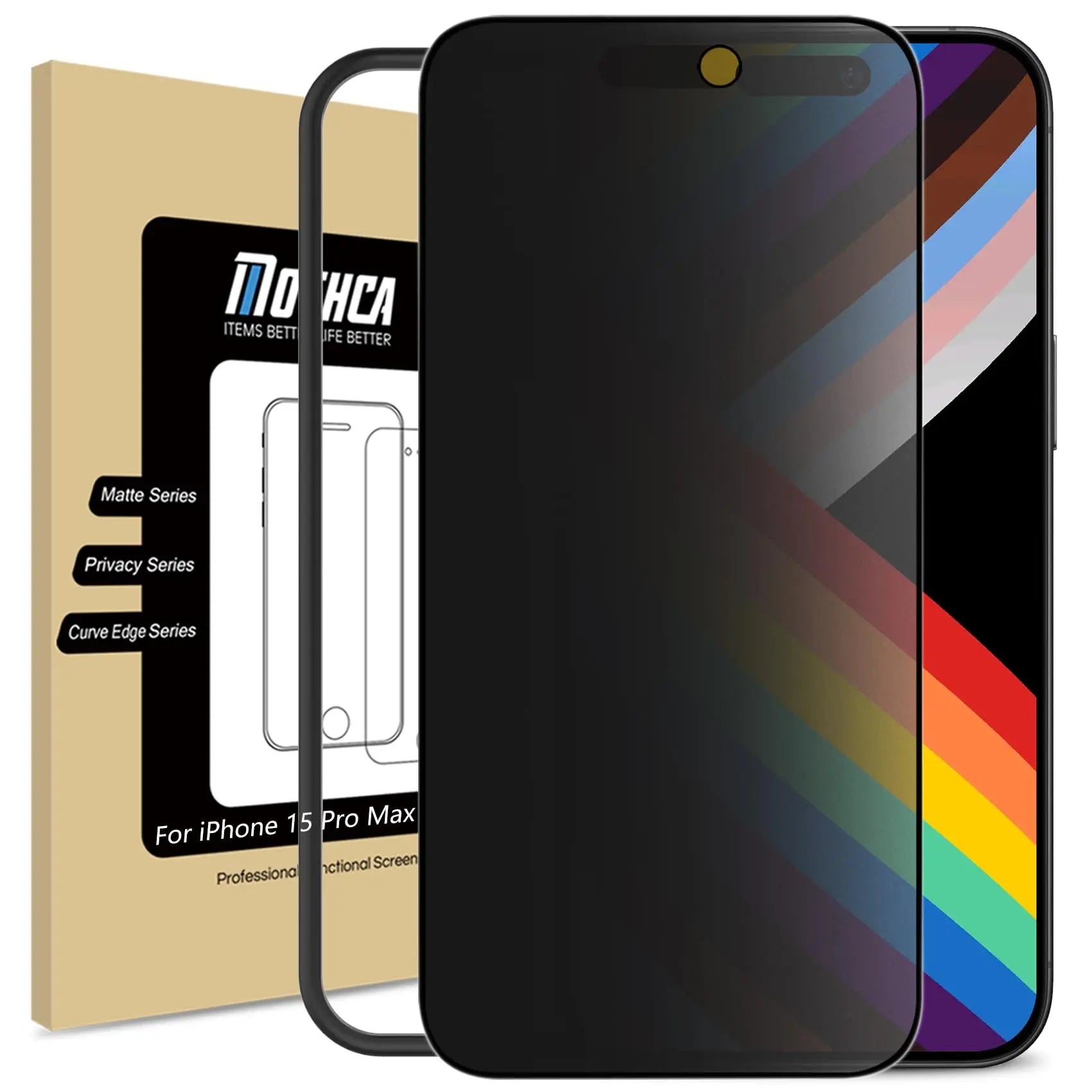 Mothca Matte Privacy Screen Protector for iPhone 13/14/15/16/17 Pro Max Plus - Easy Installation Tool, Anti-Spy, Anti-Glare Full Coverage Tempered Glass Film, Anti-Fingerprint, Case-Friendly, Shockproof Protection