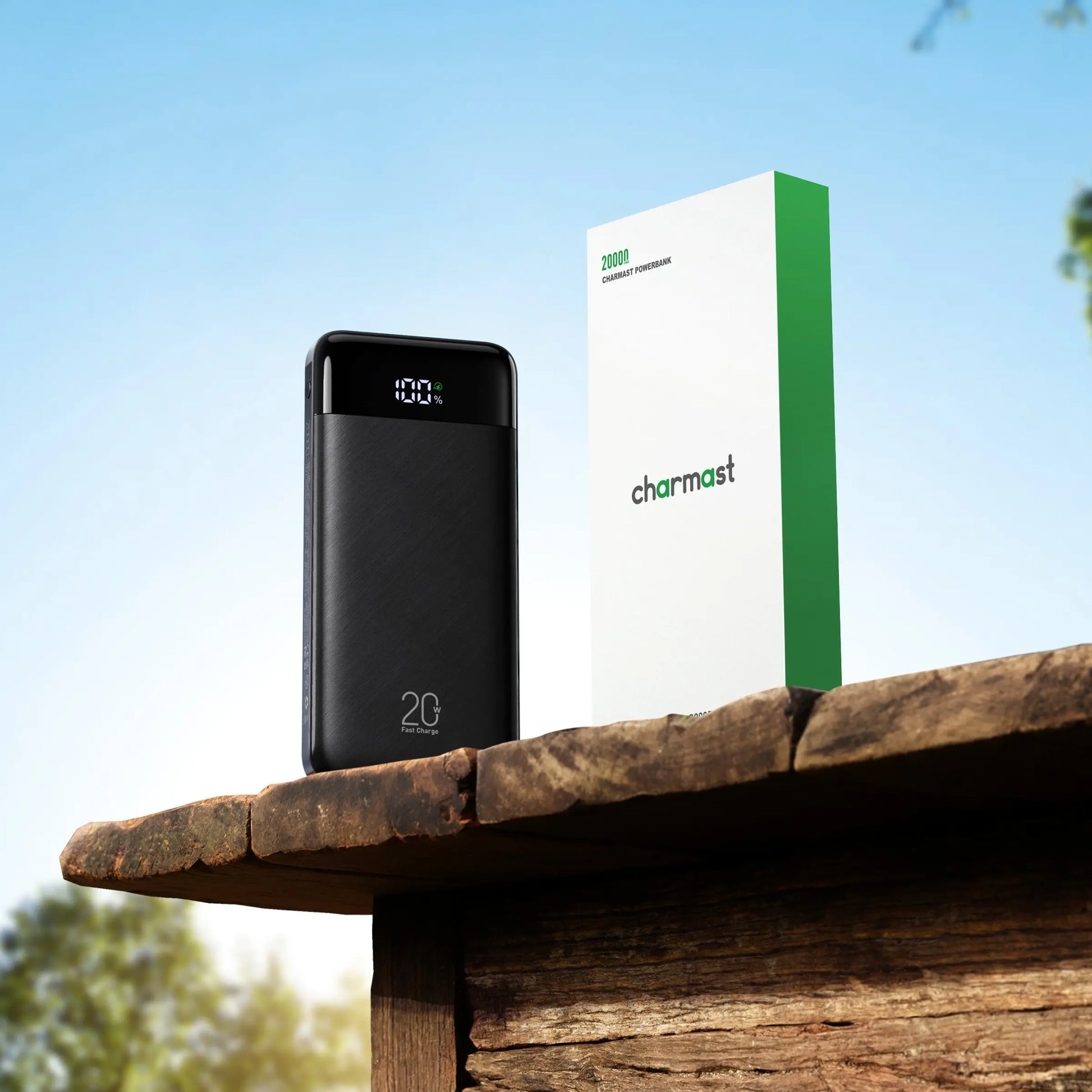 Charmast 20,000mAh Ultra-Slim Power Bank and Portable Charger – 20W Fast Charging with Integrated Cables for Smartphones, Tablets, and USB-C Devices – Travel-Friendly Rechargeable Battery Pack in Black