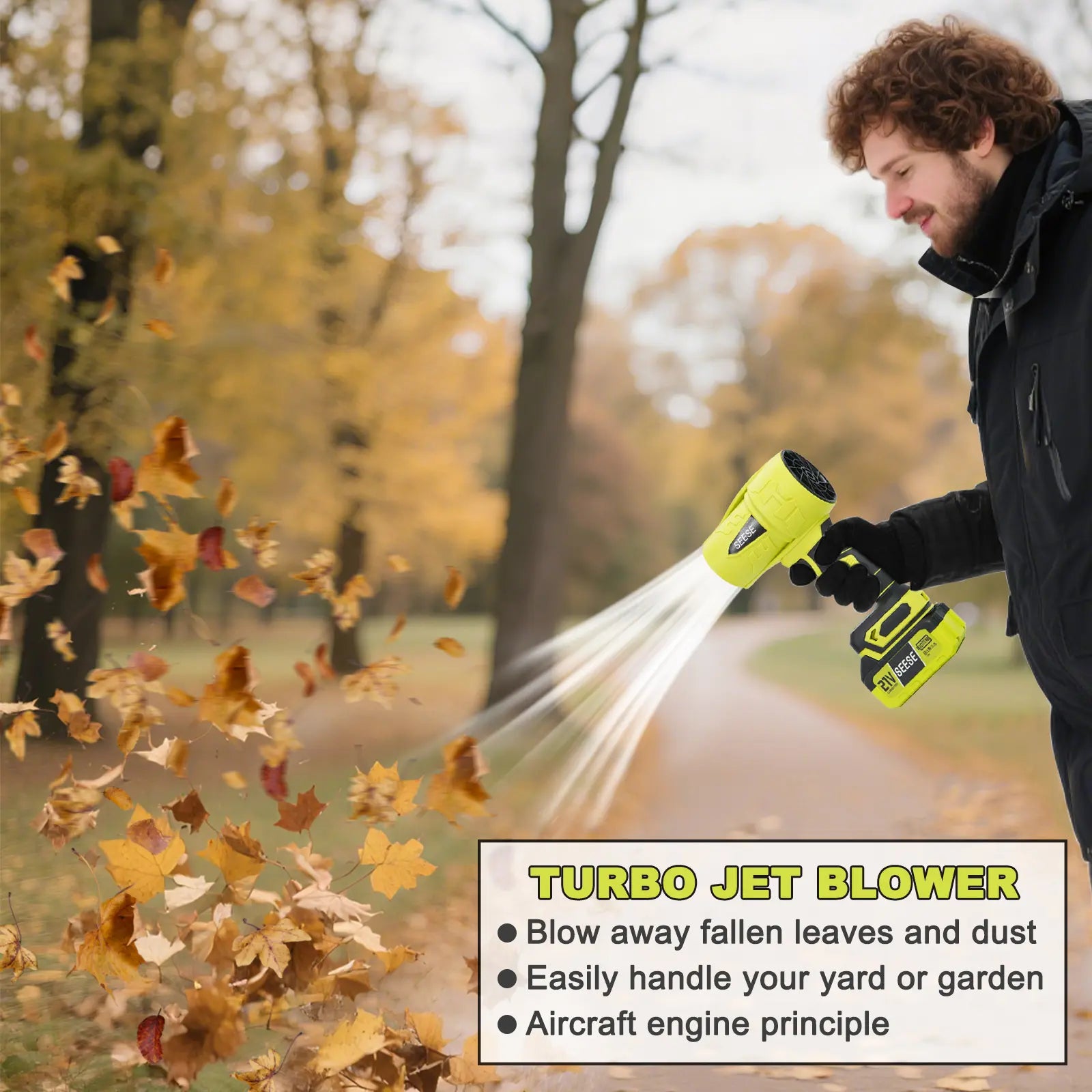 Seese Turbo Jet Blower - High-Power Leaf Blower with Pure Copper Motor for Car Drying, Handheld Snow Blower, and Cordless Air Duster for Home Improvement and Garden Maintenance