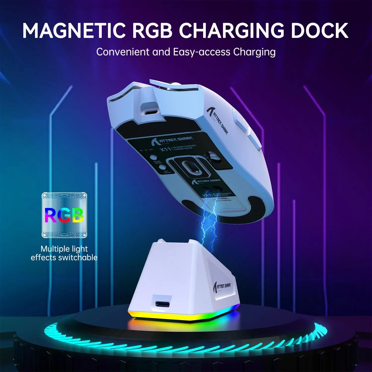 ATTACK SHARK X11 Wireless Gaming Mouse - Rechargeable RGB Lighting with Charging Base, Optical Sensor for Gaming and Office Use, Premium Gaming Accessory