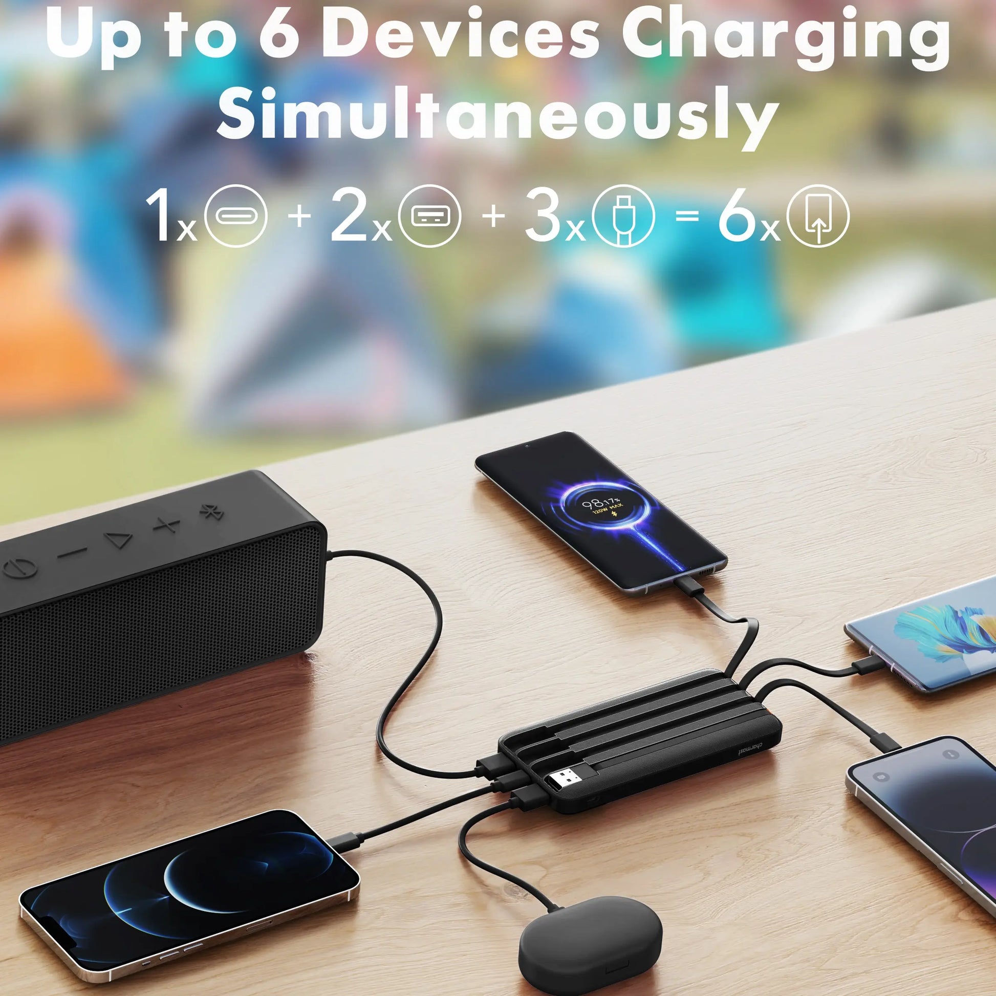 Charmast 20,000mAh Ultra-Slim Power Bank and Portable Charger – 20W Fast Charging with Integrated Cables for Smartphones, Tablets, and USB-C Devices – Travel-Friendly Rechargeable Battery Pack in Black