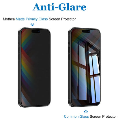 Mothca Matte Privacy Screen Protector for iPhone 13/14/15/16/17 Pro Max Plus - Easy Installation Tool, Anti-Spy, Anti-Glare Full Coverage Tempered Glass Film, Anti-Fingerprint, Case-Friendly, Shockproof Protection
